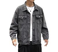 FENGJIAREN Jeansjacke Für Herren, Jeansjacke Herren Vintage Jean Mäntel Herren Umlegekragen Denim Oberbekleidung Baumwolle Bomber Graue Jacke Männlicher Student.,Jeansjacke Für Herren,L