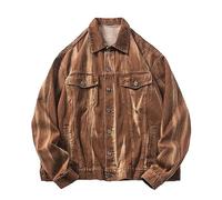 FENGJIAREN Jeansjacke Für Herren, Retro Herren-Jeansjacken, Verschleißfest, Klassische Vintage-Baggy-Mäntel Für Männliche Motor- Und Biker, Braune Herrenbekleidung, Festival-Geschenke