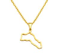 FENGJIAREN Kurdistan Karte Anhänger Halskette - Hohle Karte Umriss Halskette Trendy Schmuck Ethnische Schlüsselbeinkette Pullover Halsketten Für Unisex Minimalistischen Schmuck,Golden,45Cm