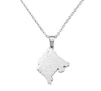 FENGJIAREN Montenegro Karte Anhänger Halskette - Trendy Schmuck Anhänger Halsketten Ethnisches Land Schlüsselbeinkette Patriotische Pullover Halsketten Minimalistischer Schmuck,Silber,45Cm