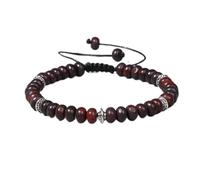 FENGJIAREN Verstellbares gewebtes Anhänger-Armband - natürliches Tigerauge-Stein-Armband 4 x 6 mm runde Abakus-Perlen-Armbänder Männer Achate geflochtenes Armband Schmuck für Frauen, rot, 17 cm