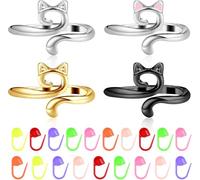 Fenglin-joy Häkelringe, 4 Stück Häkelringe mit Katzenmuster Metall Offene Garnführung Häkelringe Verstellbar mit 20 Stück Maschenmarkierer Stricken für Häkelliebhaber