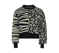 Fenia Damen Warmer Pullover mit Zebra-Einsätzen mit Leopardenmuster Schwarz Weiss Größe XL/XXL