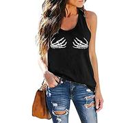 Fensajomon Totenkopf-Shirt für Damen, Tank-Top, ärmellos, Workout, Sommer, Bedruckt, lockeres Lauf-T-Shirt, F-schwarz, Mittel