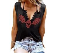 Fensajomon Totenkopf-Shirts für Damen, Tank-Top, V-Ausschnitt, Schnürung, ärmellos, lässig, Sommer, Workout, Yoga, Tank-Top, Hongbianfu, X-Groß