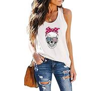 Fensajomon Totenkopf-Shirts für Damen, Tank-Tops, ärmellos, Workout, Sommer, bedruckt, lockeres Lauf-T-Shirt, Z-white1, Groß