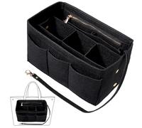 Fentar Handtaschen Organizer, Filz Taschenorganizer mit Mehrere Fächer, Organizer Tasche, Langlebig Taschenorganizer Shopper mit Reißverschluss, Innentaschen für Handtaschen (27x16x15cm, Schwarz)