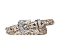 Fenteer Damen Gürtel aus PU- mit Strasssteinen und Bling-Nieten, Western-Cowgirl-Taillengürtel,Gold, 2.4cm