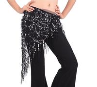 Fenteer Hüftgürtel Bauchtanz Hüfttuch Tanztücher Pailletten Gürtel Belly Dance Scarf Tuch Chiffon Schal, Silber