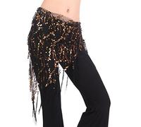 Fenteer Hüftgürtel Bauchtanz Hüfttuch Tanztücher Pailletten Gürtel Belly Dance Scarf Tuch Chiffon Schal, Gold