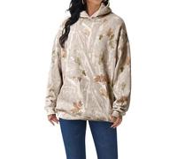 FENXIXIONE Damen Herbst Trendy Tarnmuster Kapuzenpullover Sweatshirt, Übergröße Ahornblatt 3D-Druck Pullover Oberteile, Fleece Sweatshirts mit Tasche (M,Beige)