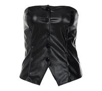 FENXIXIONE Damen PU Leder trägerlos Weste Top Button Up Fitted Tube Top Weste Tank Blazer (Schwarz,L)