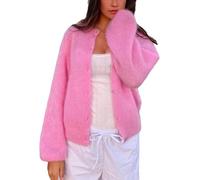 FENXIXIONE Frauen Y2k Crop Strickjacke Pullover Crop Button Down Strickjacke Niedlich Langarmig Pullover Offene Vorderseite Leichtes Strick-Oberteile (Rosa,S)