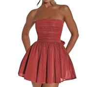 FENXIXIONE Glitzer Kurz Tüll Homecoming Kleider Für Teens Trägerlos Ballkleid Mini-Cocktail Party-Kleider Mit Schleife Am Rücken (S,Burgunderrot)
