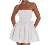 FENXIXIONE Glitzer Kurz Tüll Homecoming Kleider Für Teens Trägerlos Ballkleid Mini-Cocktail Party-Kleider Mit Schleife Am Rücken (S,Weiß)