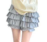 FENXIXIONE Harajuku Y2K Lolita Bloomers Shorts Goth Kawaii Mode Kleidung Gothic Elastische Taille Schöne Spitze Besatz Kurzrock mit mehreren Ebenen, blau, M