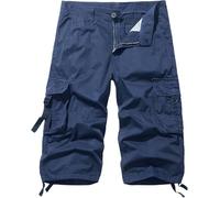 FENXIXIONE Herren Cargo Shorts 3/4 Baumwolle Relaxed Fit Unterhalb des Knies Capri Cargo Hose (Blau-a,32)