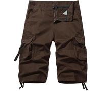 FENXIXIONE Herren Cargo Shorts 3/4 Baumwolle Relaxed Fit Unterhalb des Knies Capri Cargo Hose (Braun,30)
