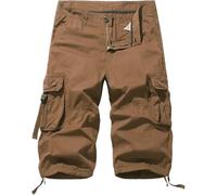 FENXIXIONE Herren Cargo Shorts 3/4 Baumwolle Relaxed Fit Unterhalb des Knies Capri Cargo Hose (Khaki,38)