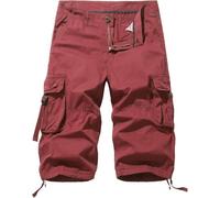 FENXIXIONE Herren Cargo Shorts 3/4 Baumwolle Relaxed Fit Unterhalb des Knies Capri Cargo Hose (Rot,36)