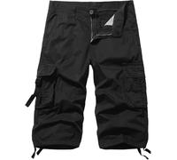 FENXIXIONE Herren Cargo Shorts 3/4 Baumwolle Relaxed Fit Unterhalb des Knies Capri Cargo Hose (Schwarz,30)