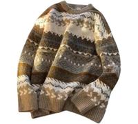 FENXIXIONE Opa Pullover Strickpullover Vintage Pullover Ästhetisch Gestreifter Pullover Y2k Pullover Grunge Herbst Pullover (Khaki,XXL)