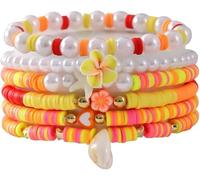 FENXIXIONE Preppy Lehm Perlen-Armbänder Für Frauen, Bohème Stapelbar Schichtung Stretch Armbänder, Freundschaft Armbänder Strand-Accessoires, Y2k-Schmuck (Orange Gelb)