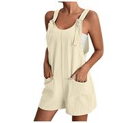 FENXIXIONE Strampler Für Frauen 2024 Sommermode Jumpsuits Overalls Dressy Lose Overall Shorts Strand Outfits Ärmellos Boho Hosenträger Mit Tasche (Aprikose,S)