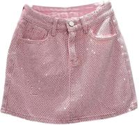 FENXIXIONE Strass-Rock Ästhetischer Rock Jean-Rock Für Frauen Y2K Mini-Rock Lässig Kurz A-Linien-Rock (S,Rosa)