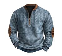 FENXIXIONE Western Sweatshirts Für Männer Viertelreißverschluss Vintage-Strickpullover Lässig Herbst Warm Langärmelig Stehkragen Sweatshirt (# 1,XXL)