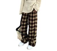 FENXIXIONE Y2k Emo Karierte Hosen Für Frauen Goth-Hosen Alt-Hosen Baggy Pants Für Frauen Alternative Kleidung Alternativ Kleidung (L,Braun)