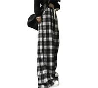 FENXIXIONE Y2k Emo Karierte Hosen Für Frauen Goth-Hosen Alt-Hosen Baggy Pants Für Frauen Alternative Kleidung Alternativ Kleidung (S,Schwarz)