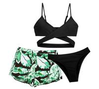FEOYA 3 Stück Mädchen Bikini Sets Kinder Badeanzug Dreiteilig Mädchen Bademode Bedruckt Hawaii Kinder Mädchen Bademode Sport Bekleidung Sommer Bikini Grün 2 8-9 Jahre