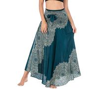 FEOYA Damen Bohemian Maxi Rock 2-in-1 Sommer Lang Rock Boho Strand Kleider Festliche Urlaub Gedruckter Sommerkleid
