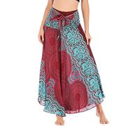 FEOYA Damen Bohemian Maxi Rock 2-in-1 Sommer Lang Rock Boho Strandkleider Festliche Urlaub Gedruckter Sommerkleid