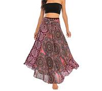 FEOYA Damen Bohemian Maxi Rock 2-in-1 Sommer Lang Rock Boho Strandkleider Festliche Urlaub Gedruckter Sommerkleid