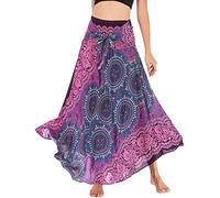 FEOYA Damen Bohemien Maxirock Bodenlang Strand Kleid Rock A-Linien Strandrock Urlaub Ethnischer Stil Gedruckter Lang Rock