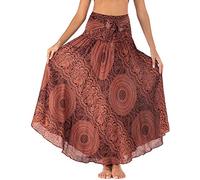 FEOYA Damen Bohemien Maxirock Bodenlang Strand Kleid Rock A-Linien Strandrock Urlaub Ethnischer Stil Gedruckter Lang Rock