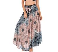 FEOYA Damen Bohemien Maxirock Bodenlang Strand Kleid Rock A-Linien Strandrock Urlaub Ethnischer Stil Gedruckter Lang Rock