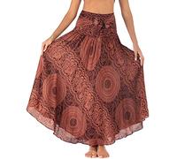 FEOYA Damen Boho Kleid Lang Gedruckter Rock Dehnbarer Chiffon Maxirock Hippie Gypsy Sommerrock Strandkleider - Muster 22