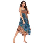 FEOYA Damen Chiffon Bohemien Maxirock Verstellbares Riemen Kleid Freizeit Urlaub Sommerrock Lang Gedruckter Rock Strandkleider - Muster 7