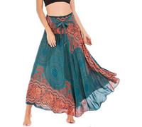 FEOYA Damen Chiffon Bohemien Maxirock Verstellbares Riemen Kleid Freizeit Urlaub Sommerrock Strandkleider Lang Gedruckter Rock - Muster 2