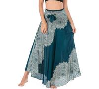 FEOYA Damen Chiffon Bohemien Maxirock Verstellbares Riemen Kleid Lang Gedruckter Rock Freizeit Urlaub Sommerrock Strandkleider - Muster 11