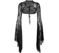 FEOYA Damen Gothic Lolita Spitze Shrug Schwarz Bolero Shrug Top Lang Ärmel Punk Crop Top für Abendkleider Kurze Strickjacke Schwarz-2 L