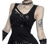 FEOYA Damen Gothic Top Y2k Crop Top Spitze Goth Tank Top Punk Hohle Vest Vintage Top Patchwork Bodycon T-Shirt Festlich Streetwear S