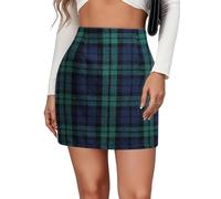 FEOYA Damen Karierter Minirock Hohe Taille Bodycon Bleistiftrock Elegant A Linie Flanell Rock Klassischer Preppy Stil Herbst Winter Kurzer Rock Grün L