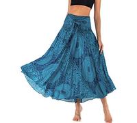FEOYA Damen Maxirock Sommer Boho Kleid 2-in-1 Freizeit Urlaub Gedruckter Sommerrock Elastische Taille Lang Rock