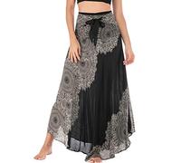 FEOYA Damen Maxirock Sommer Boho Kleid 2-in-1 Freizeit Urlaub Gedruckter Sommerrock Elastische Taille Lang Rock