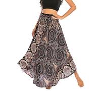 FEOYA Damen Maxirock Sommer Boho Kleid 2-in-1 Freizeit Urlaub Gedruckter Sommerrock Elastische Taille Lang Rock