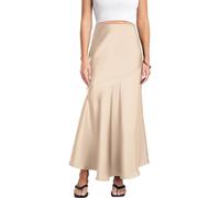 FEOYA Damen Satin Seidiger Maxirock Hohe Taille Eleganter Party Rock A Line Ausgestellte Lange Röcke 03 Champagner XL